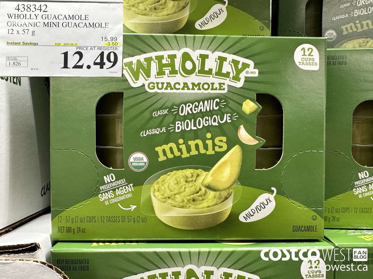 438342 WHOLLY GUACAMOLE ORGANIC MINI GUACAMOLE 12 x 57 g ($3.50 INSTANT SAVINGS EXPIRES ON 2025-04-13) $12.49