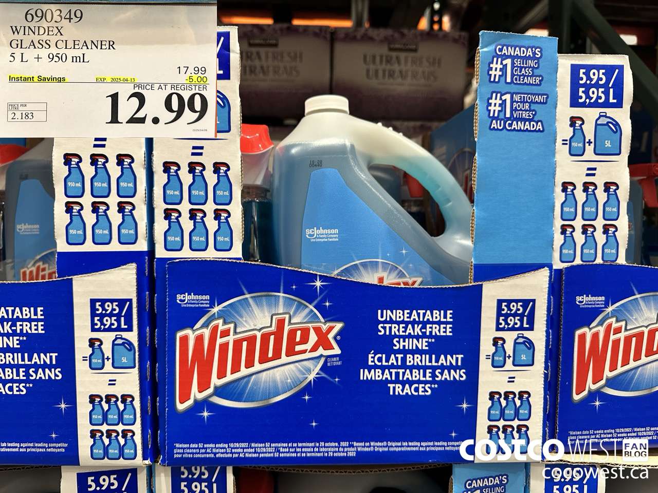 690349 WINDEX GLASS CLEANER 5L + 950ML ($5.00 INSTANT SAVINGS EXPIRES ON 2025-04-13) $12.99