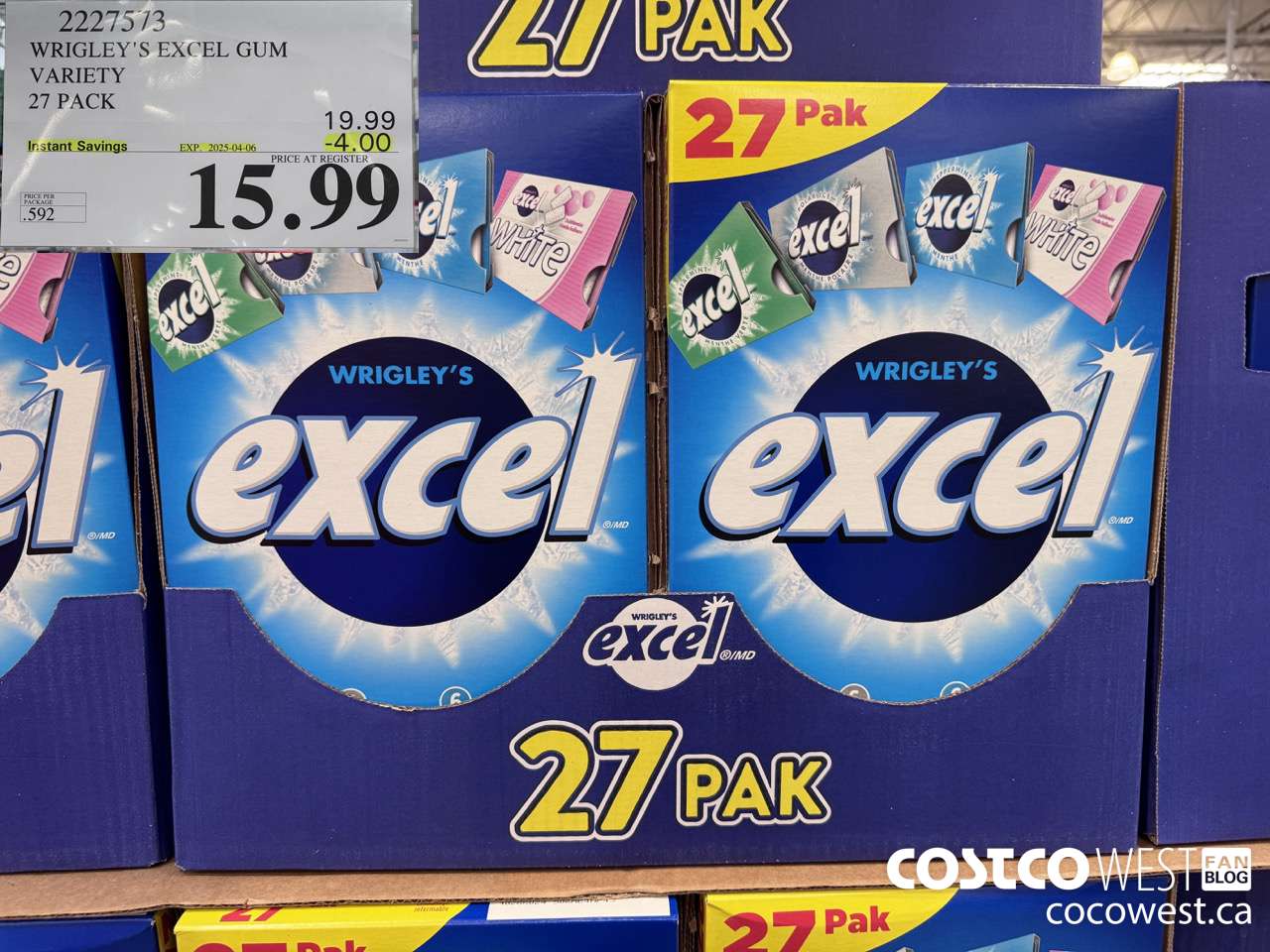 2227573 WRIGLEY'S EXCEL GUM VARIETY 27 PACK ($4.00 INSTANT SAVINGS EXPIRES ON 2025-04-06) $15.99