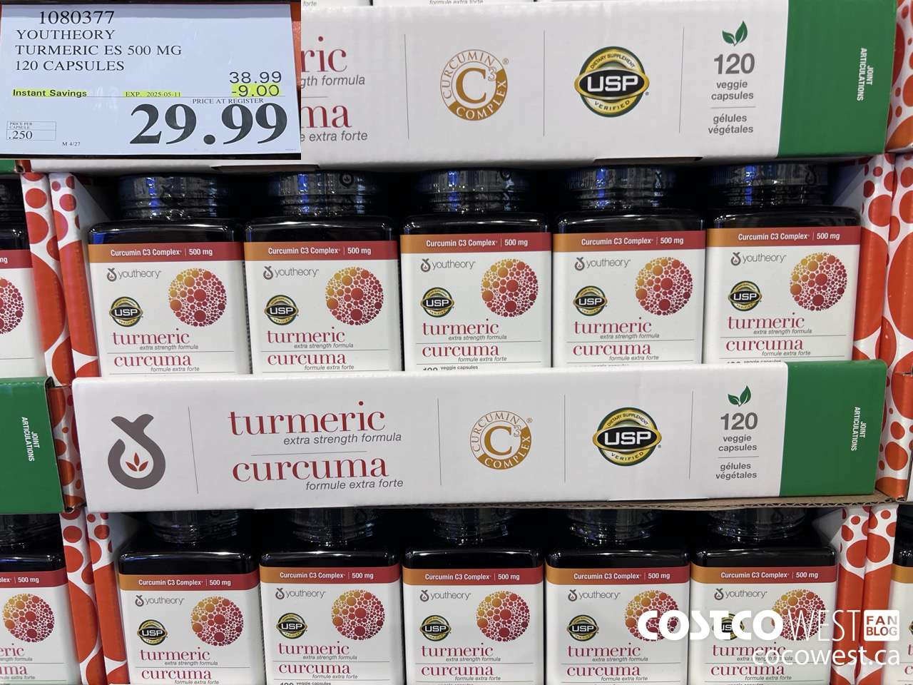 1080377 YOUTHEORY TURMERIC ES 120 VEGGIE CAPSULES ($9.00 INSTANT SAVINGS EXPIRES ON 2025-05-11) $29.99