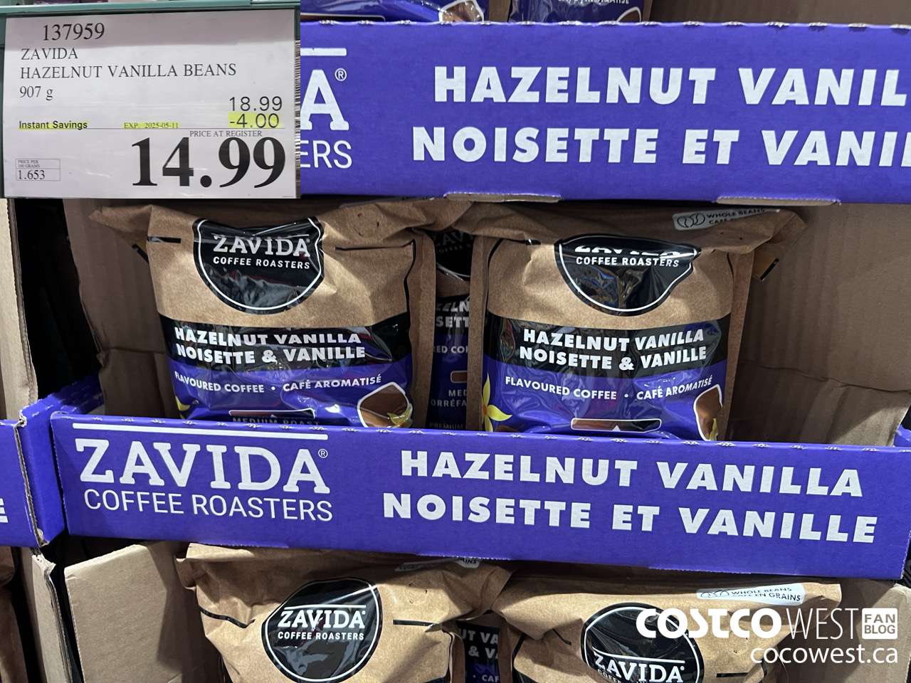 137959 ZAVIDA HAZELNUT VANILLA BEANS 907 g ($4.00 INSTANT SAVINGS EXPIRES ON 2025-05-11) $14.99