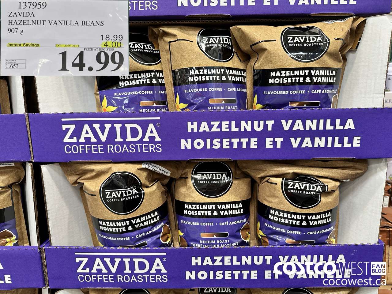 137959 ZAVIDA HAZELNUT VANILLA BEANS 907 g ($4.00 INSTANT SAVINGS EXPIRES ON 2025-05-11) $14.99