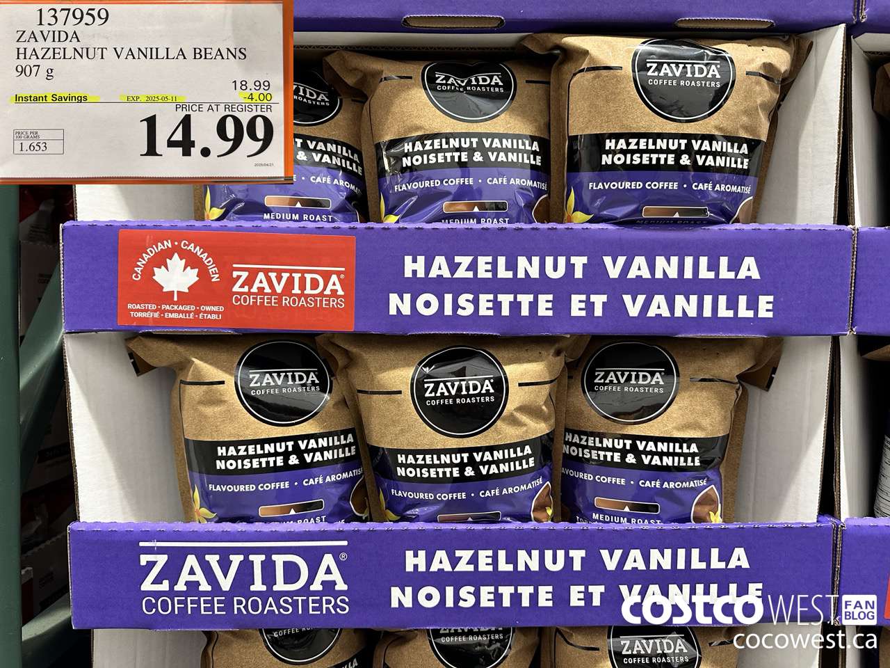 137959 ZAVIDA HAZELNUT VANILLA BEANS 907 g ($4.00 INSTANT SAVINGS EXPIRES ON 2025-05-11) $14.99