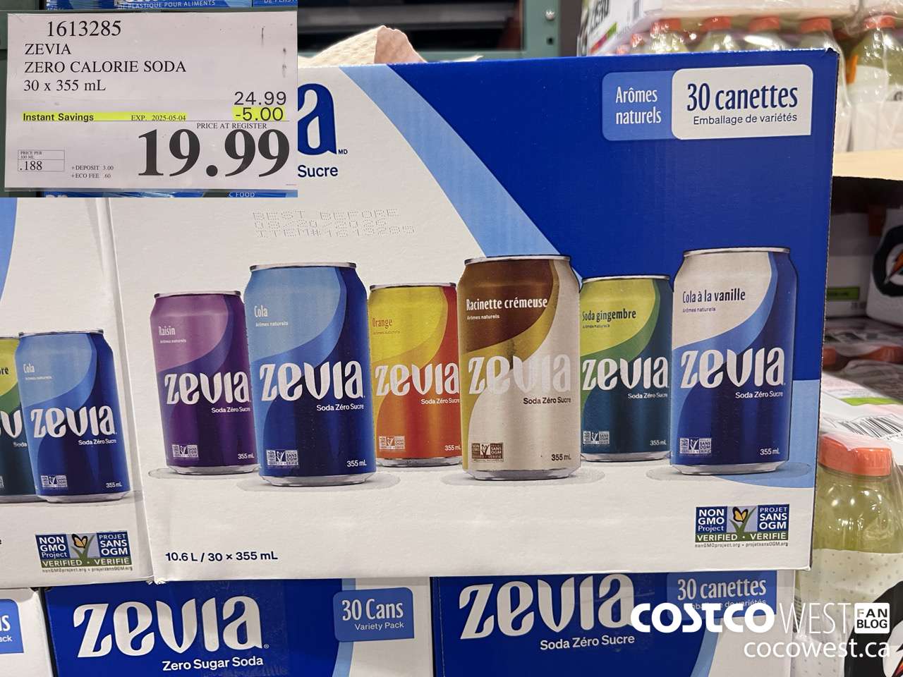 1613285 ZEVIA ZERO CALORIE SODA 30 X 355ML ($5.00 INSTANT SAVINGS EXPIRES ON 2025-05-04) $19.99