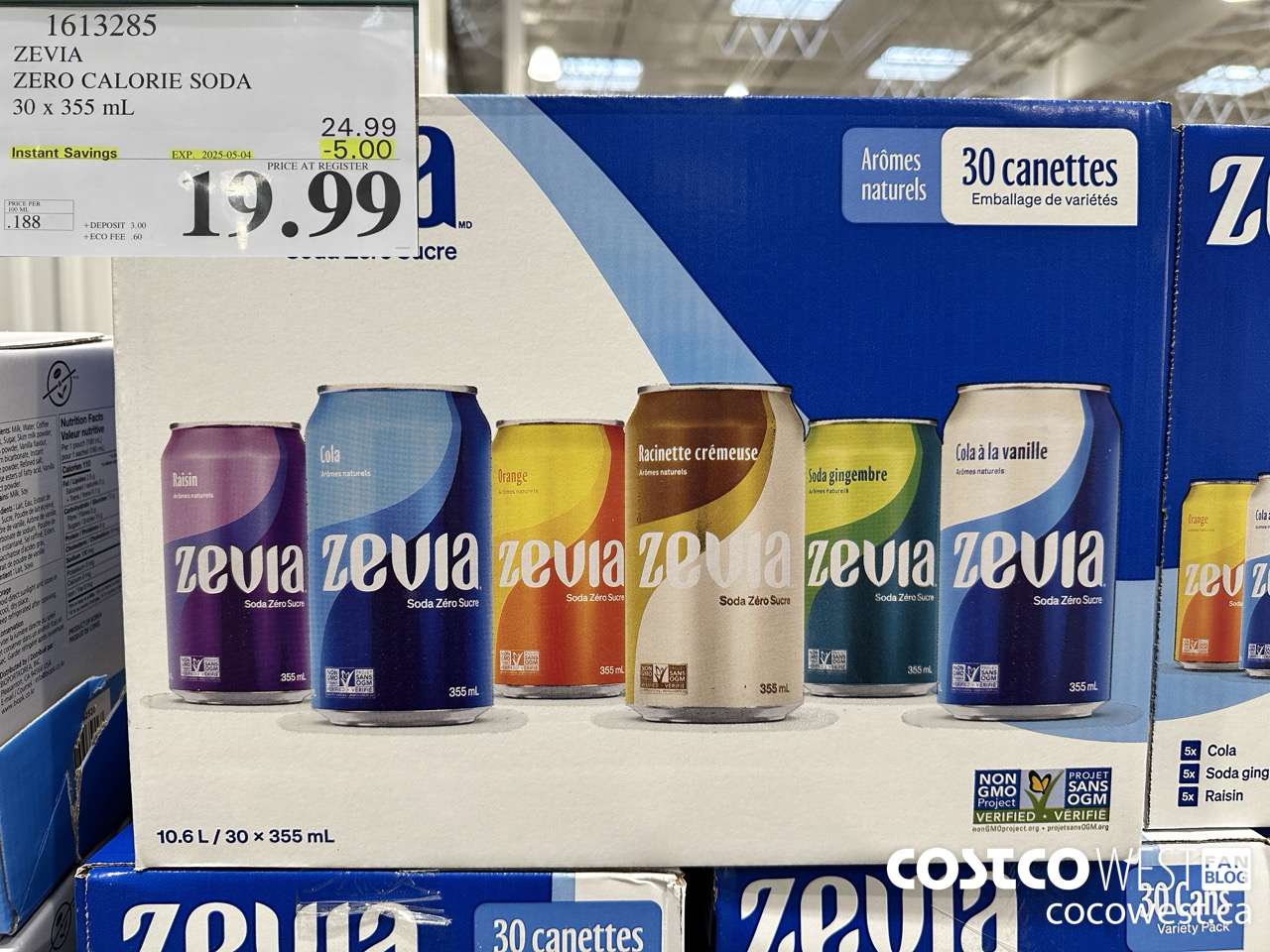 1613285 ZEVIA ZERO CALORIE SODA 30 X 355ML ($5.00 INSTANT SAVINGS EXPIRES ON 2025-05-04) $19.99