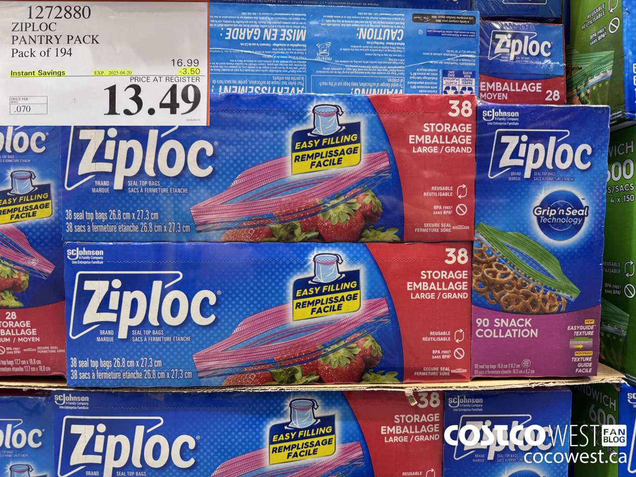1272880 ZIPLOC PANTRY PACK Pack of 194 ($3.50 INSTANT SAVINGS EXPIRES ON 2025-04-20) $13.49