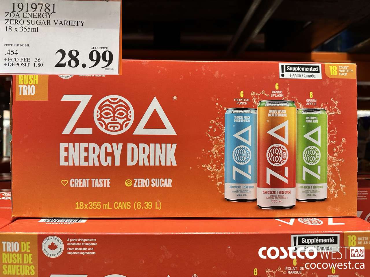 1919781 ZOA ENERGY ZERO SUGAR VARIETY 1 X 355ML $28.99