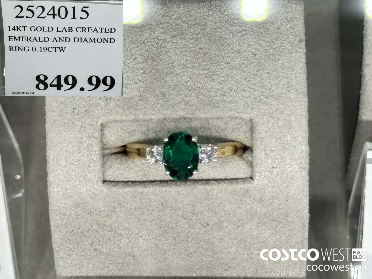 2524015 14KT GOLD LAB CREATED EMERALD AND DIAMOND RING 0.19CTW $849.99