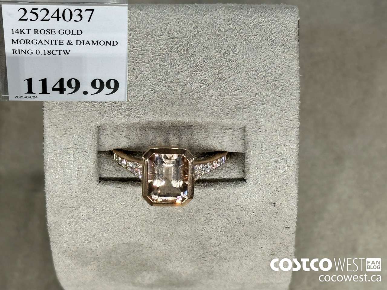2524037 14KT ROSE GOLD MORGANITE & DIAMOND RING 0.18CTW $1149.99