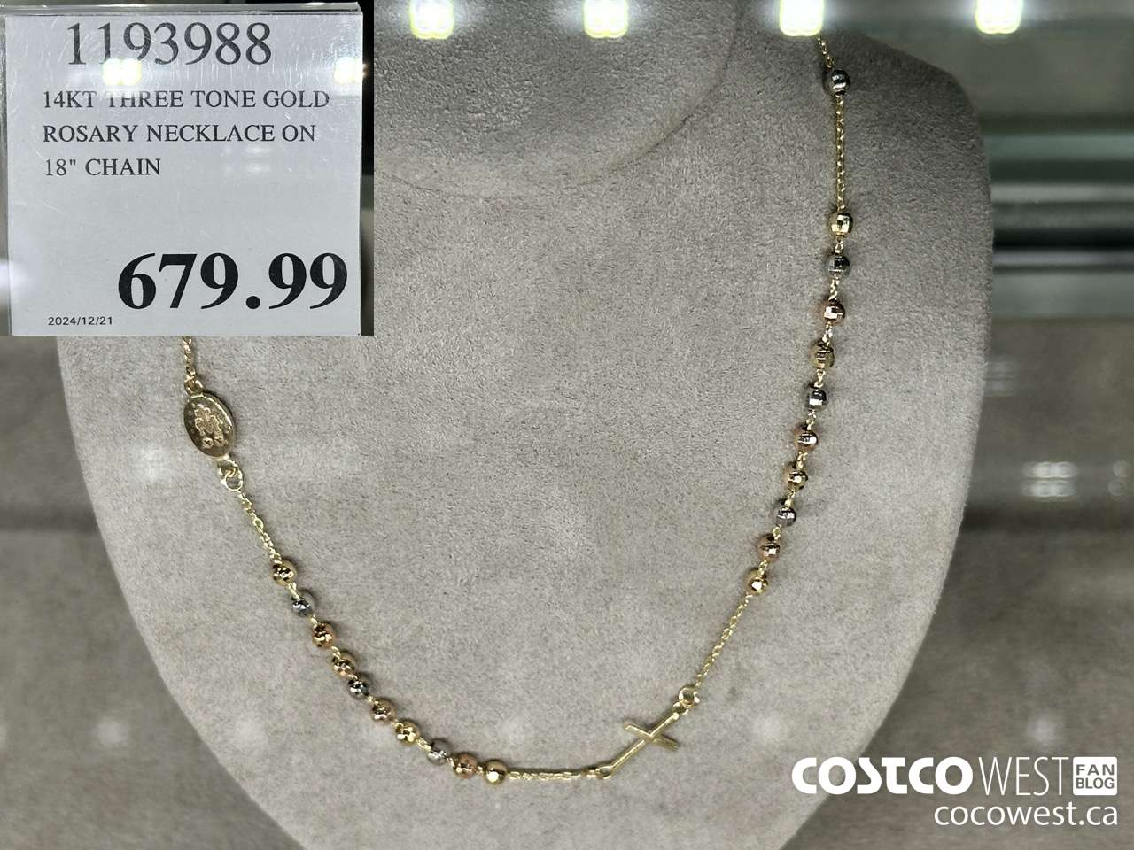 1193988 14KT THREE TONE GOLD ROSARY NECKLACE ON 18