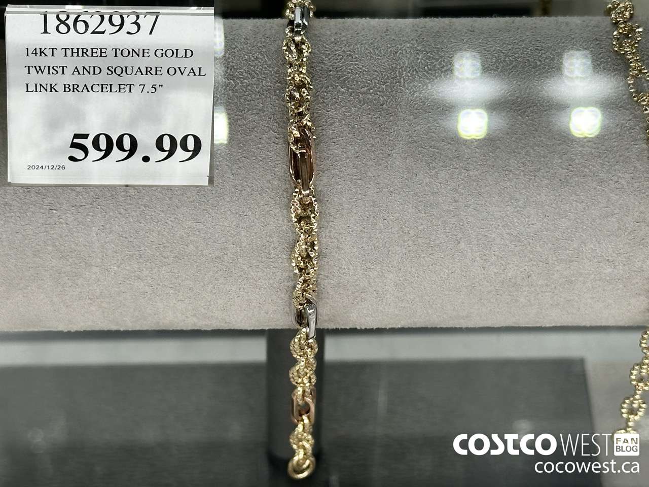 1862937 14KT THREE TONE GOLD TWIST AND SQUARE OVAL LINK BRACELET 7.5