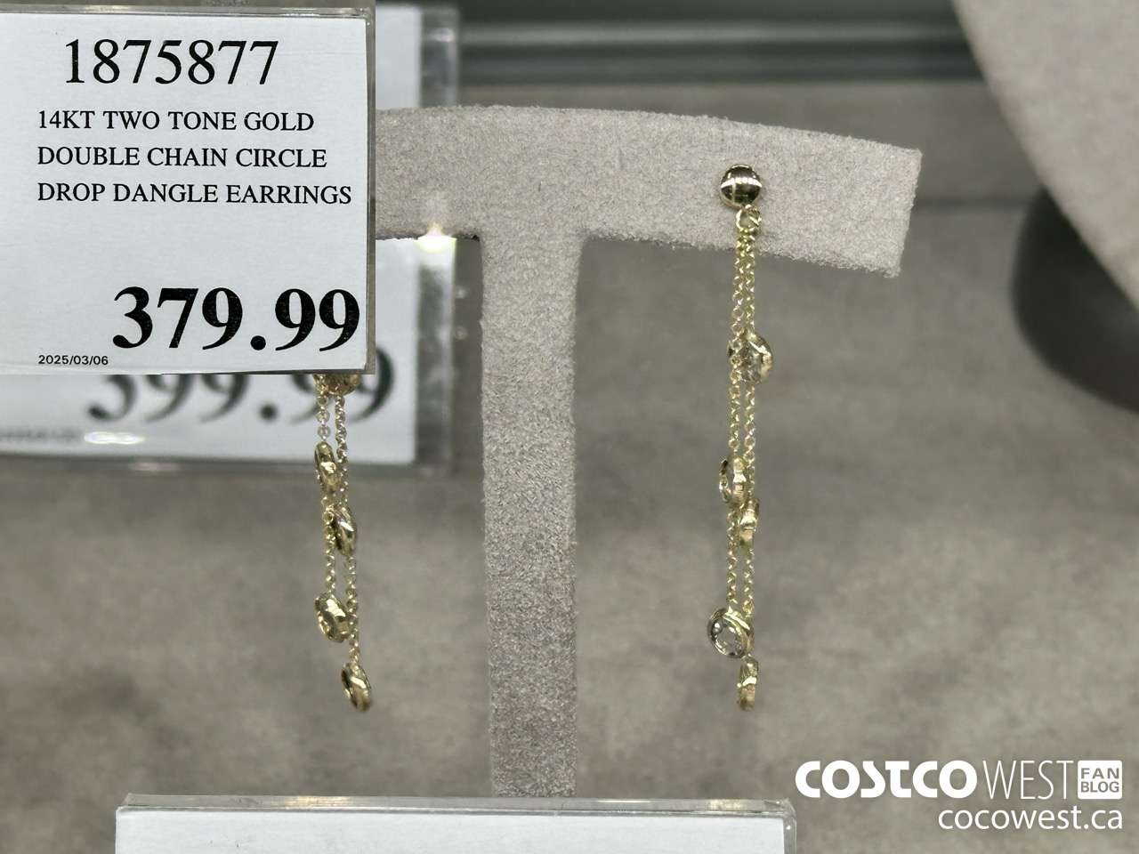 1875877 14KT TWO TONE GOLD DOUBLE CHAIN CIRCLE DROP DANGLE EARRINGS $379.99