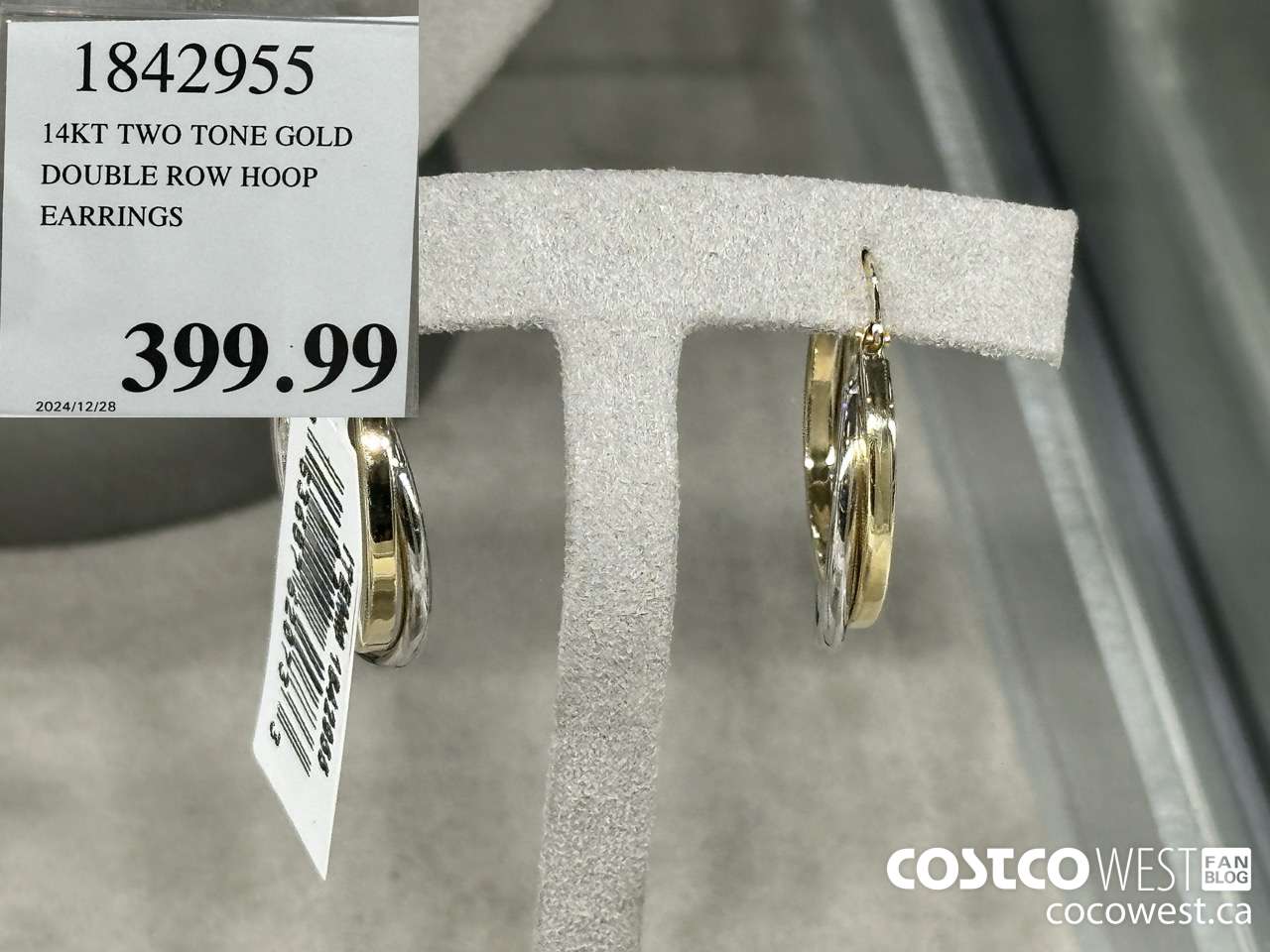 1842955 14KT TWO TONE GOLD DOUBLE ROW HOOP EARRINGS $399.99