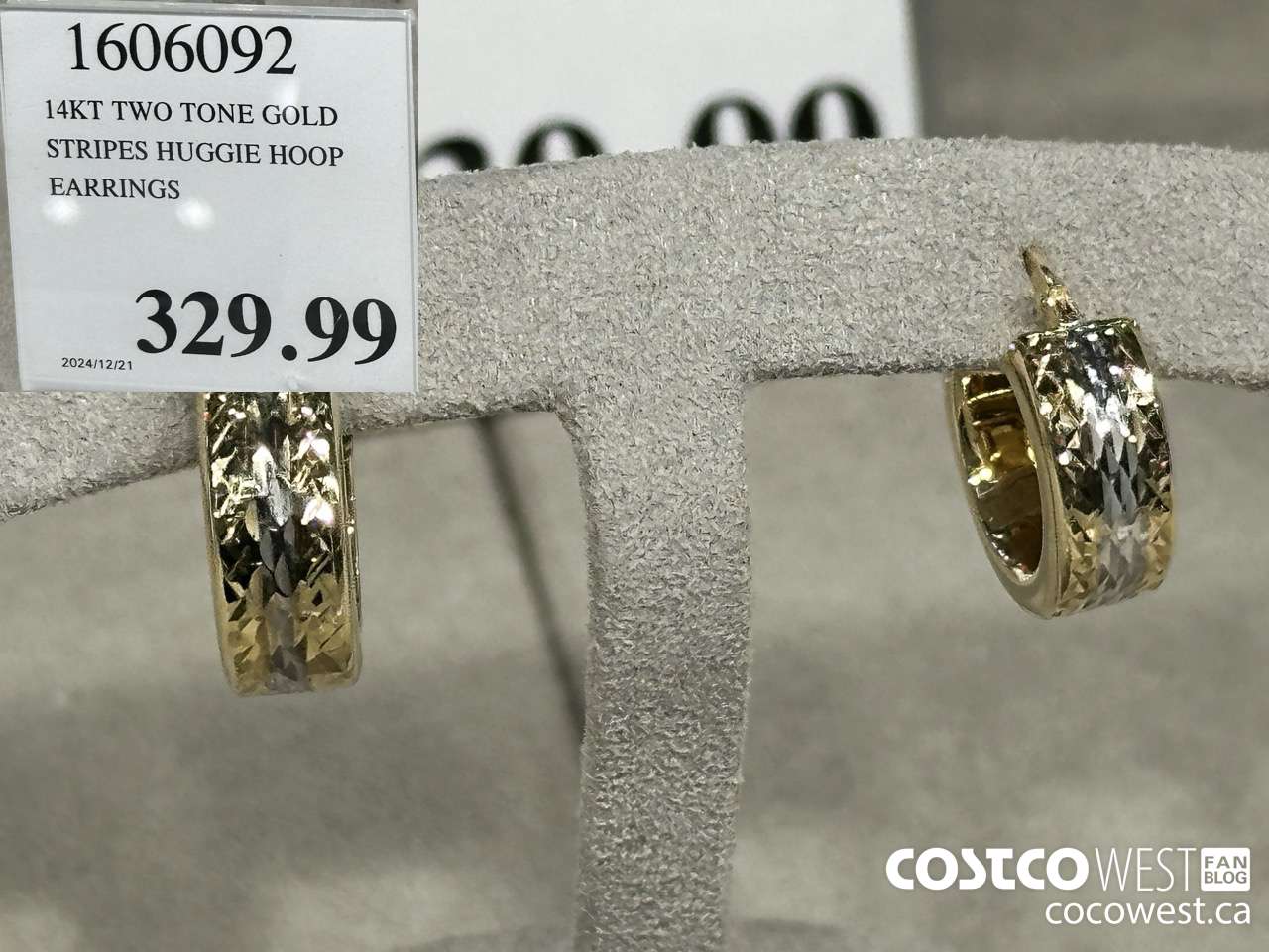 1606092 14KT TWO TONE GOLD STRIPES HUGGIE HOOP EARRINGS $329.99