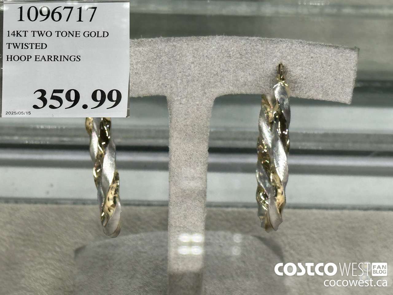 1096717 14KT TWO TONE GOLD TWISTED HOOP EARRINGS $359.99