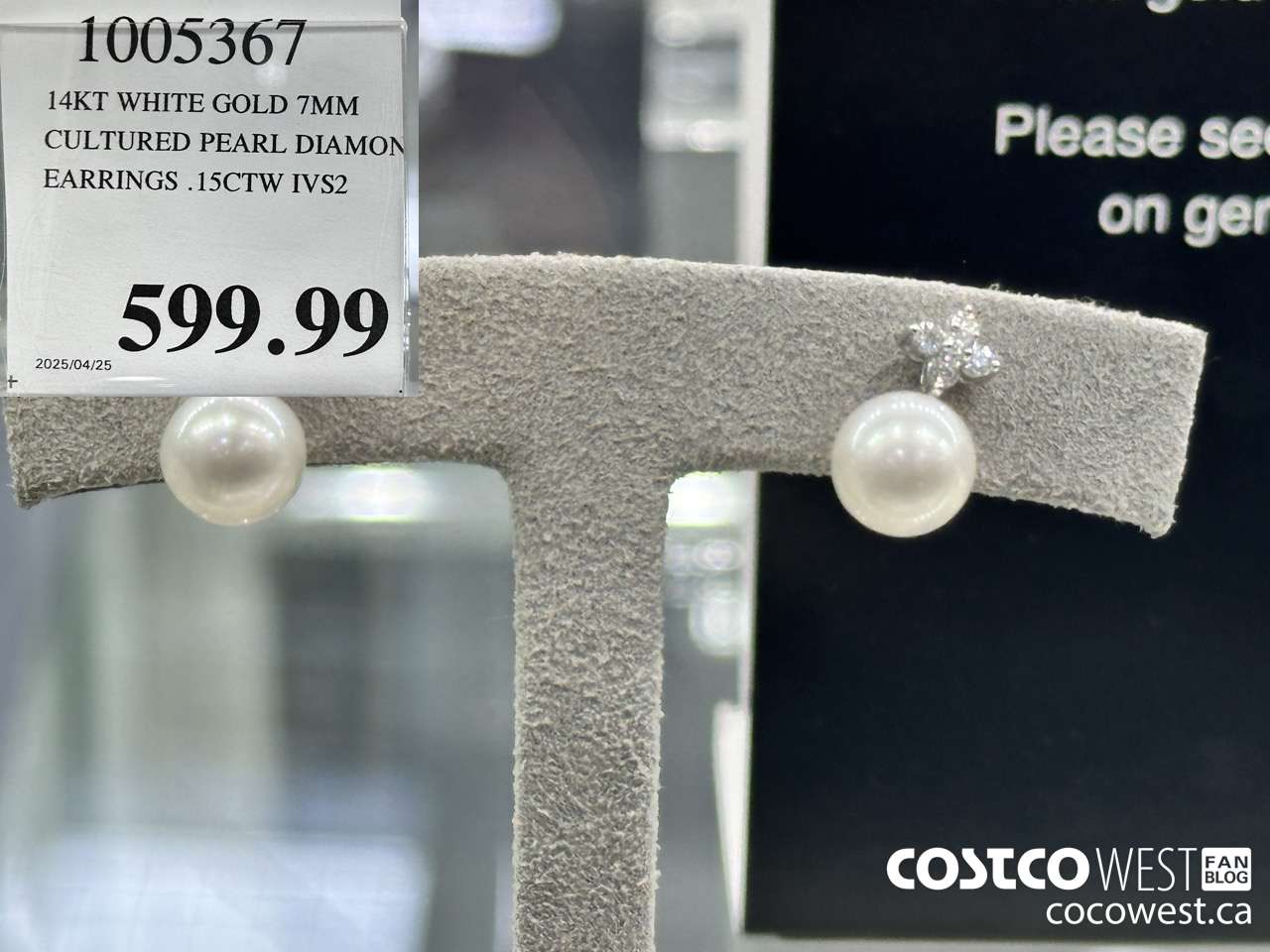 1005367 14KT WHITE GOLD 7MM CULTURED PEARL DIAMOND EARRINGS .15CTW IVS2 $599.99