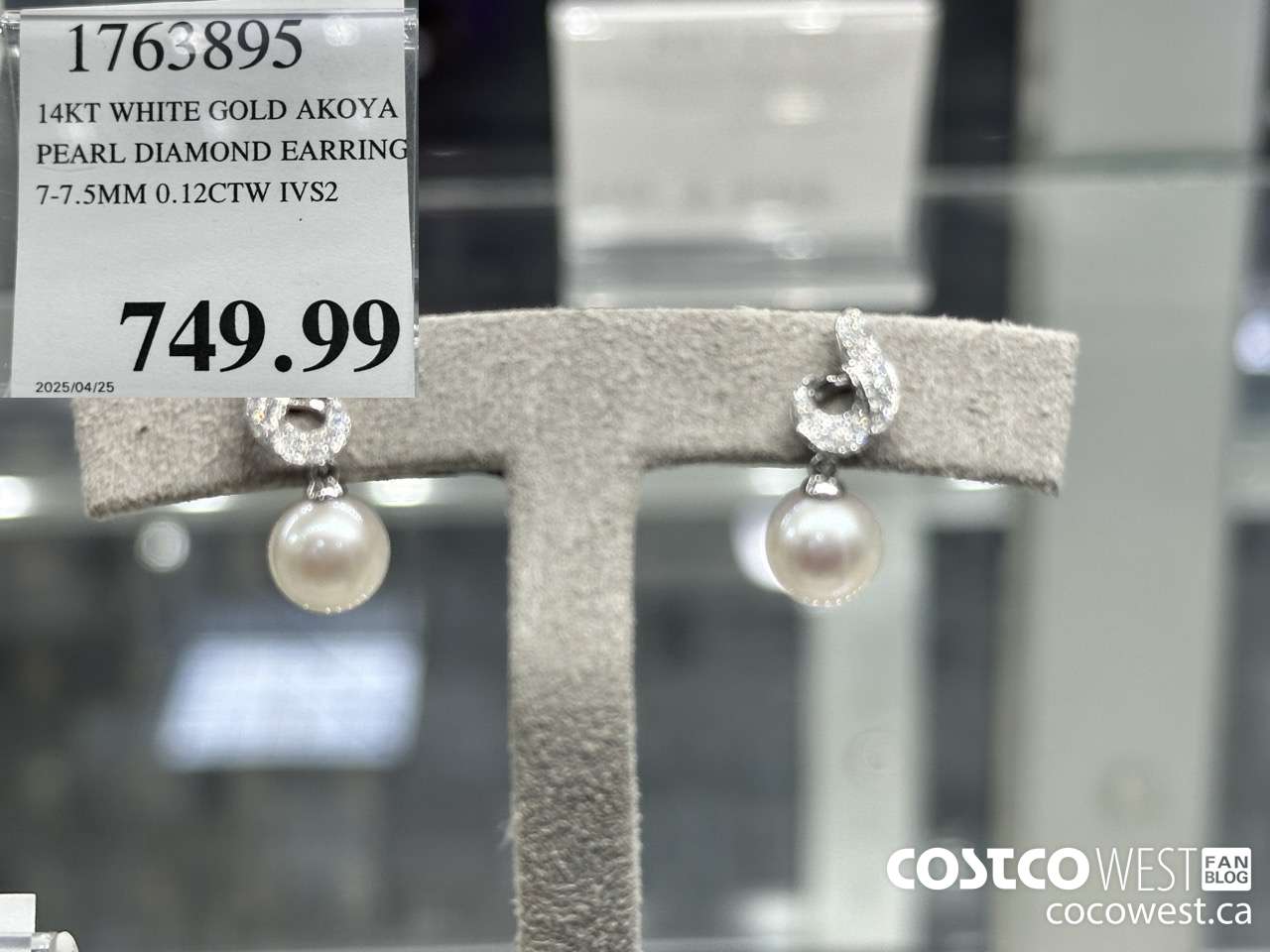 1763895 14KT WHITE GOLD AKOYA PEARL DIAMOND EARRING 7-7.5MM 0.12CTW IVS2 $749.99