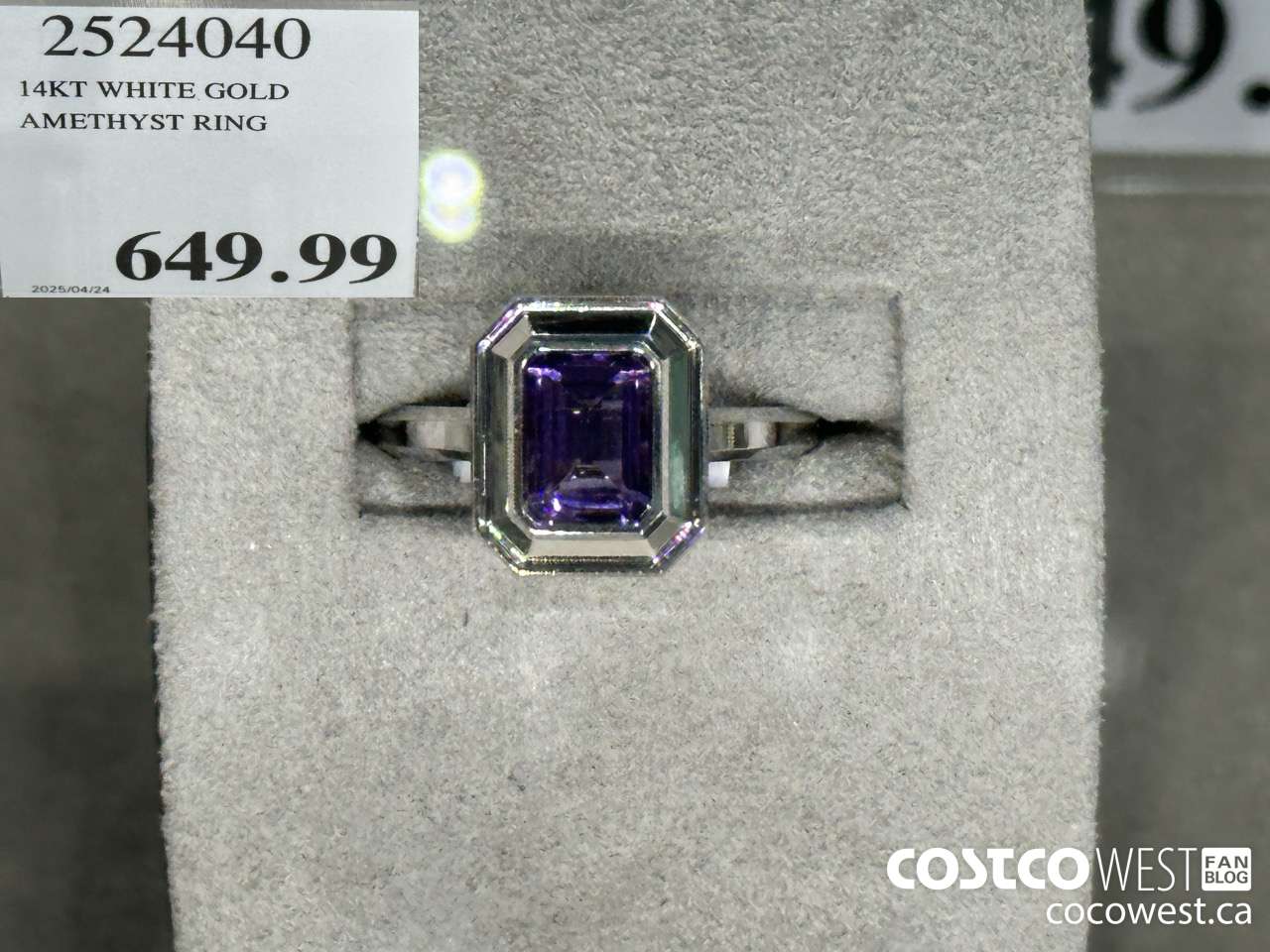 2524040 14KT WHITE GOLD AMETHYST AND DIAMOND RING $649.99