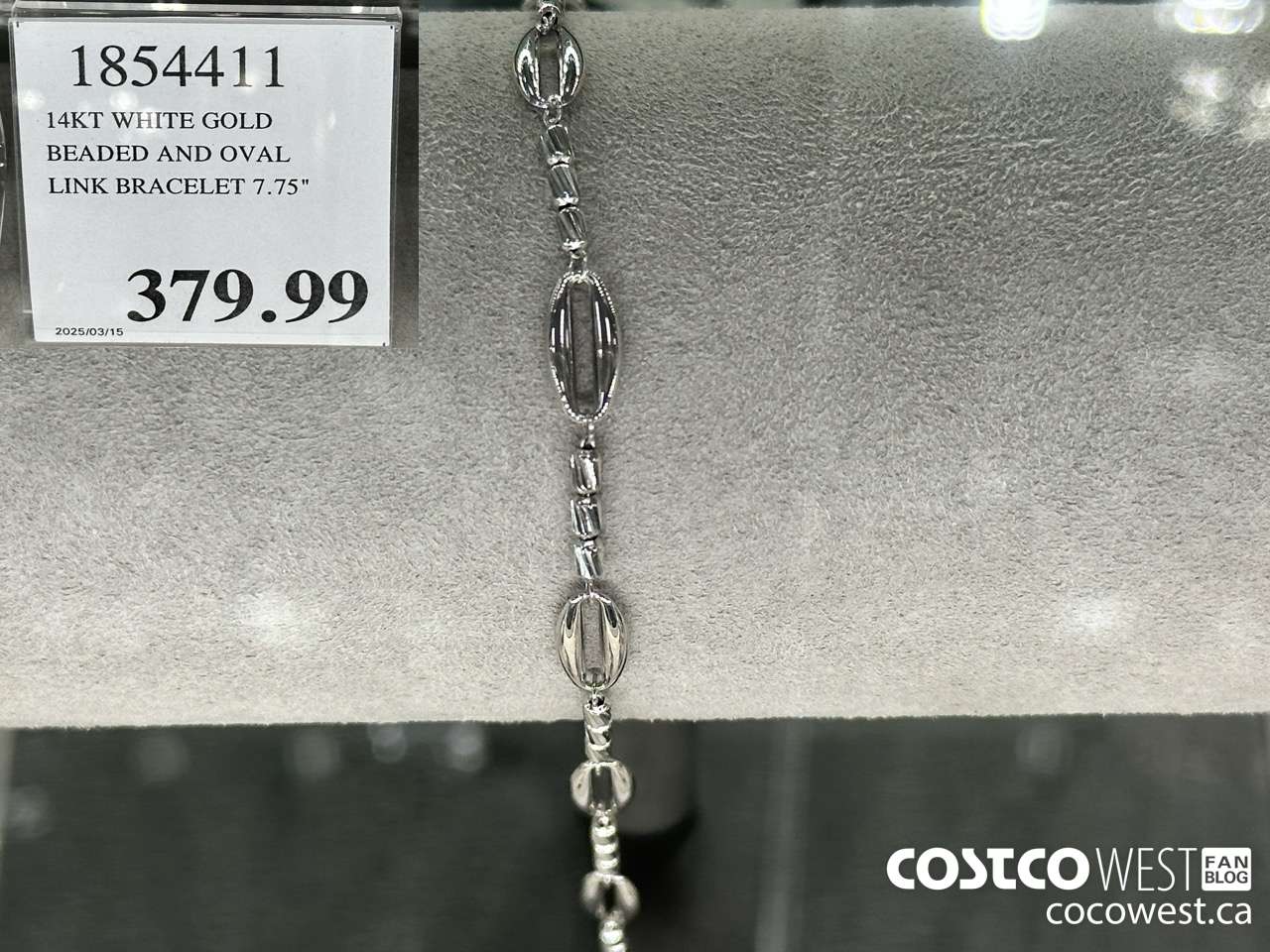 1854411 14KT WHITE GOLD BEADED AND OVAL LINK BRACELET 7.75