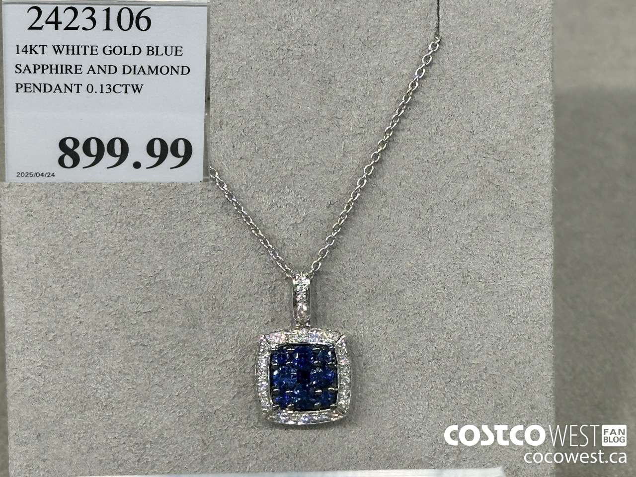2423106 14KT WHITE GOLD BLUE SAPPHIRE AND DIAMOND PENDANT 0.13CTW $899.99