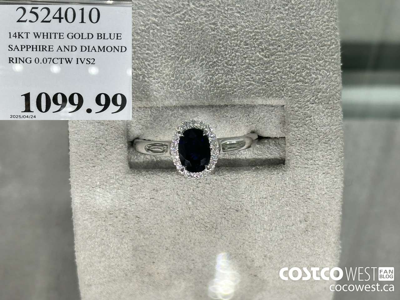 2524010 14KT WHITE GOLD BLUE SAPPHIRE AND DIAMOND RING 0.07CTW IVS2 $1099.99