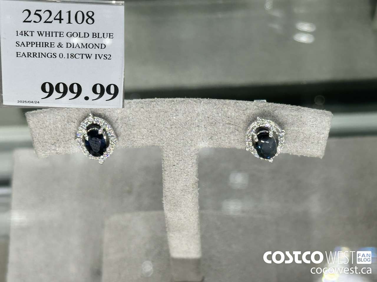 2524108 14KT WHITE GOLD BLUE SAPPHIRE & DIAMOND EARRINGS 0.18CTS IVS2 $999.99