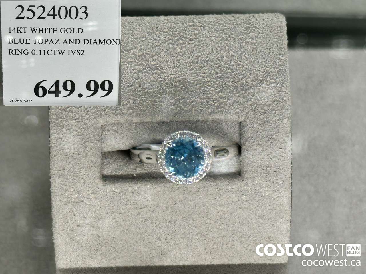 2524003 14KT WHITE GOLD BLUE TOPAZ AND DIAMOND RING 0.11CTW IVS2 $649.99