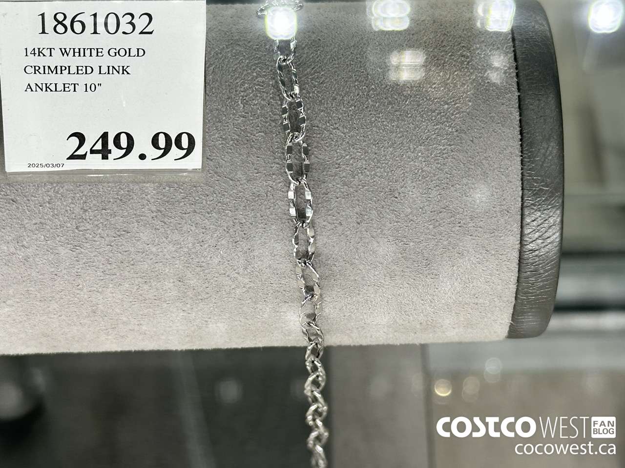 1861032 14KT WHITE GOLD CRIMPLED LINK ANKLET 10