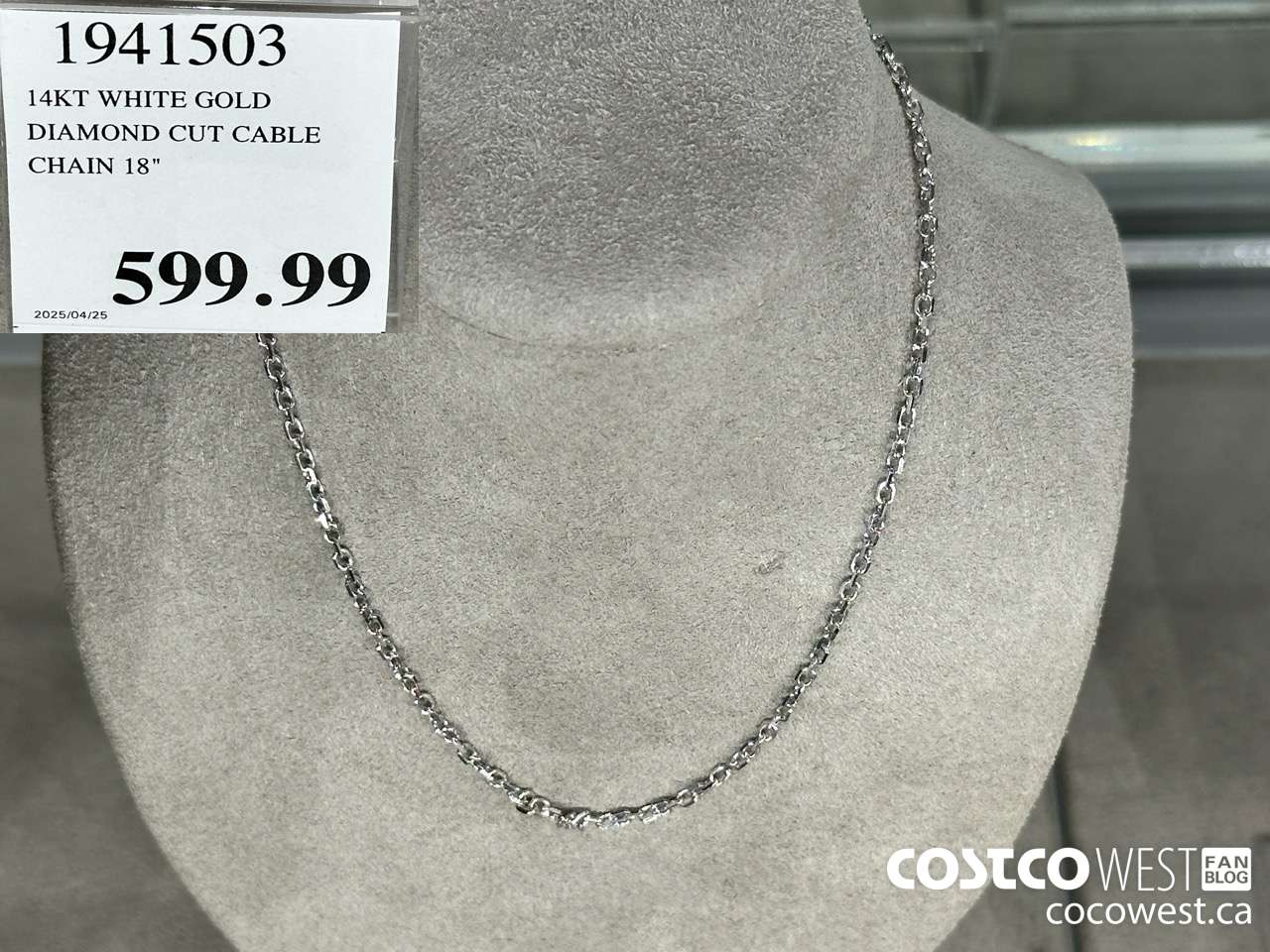 1941503 14KT WHITE GOLD DIAMOND CUT CABLE CHAIN 18