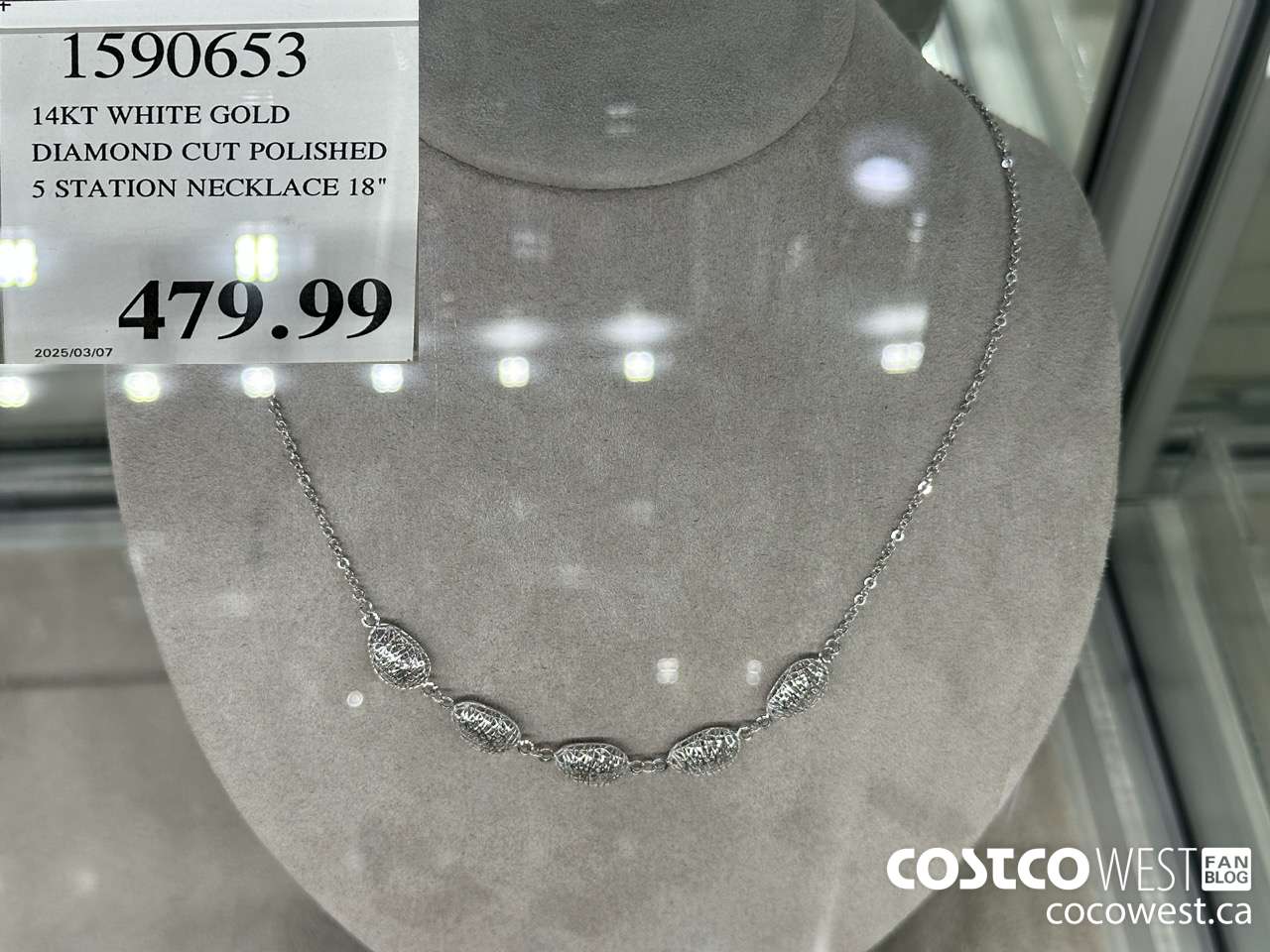 1590653 14KT WHITE GOLD DIAMOND CUT POLISHED 5 STATION NECKLACE 18