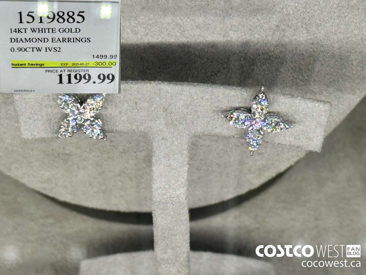 1519885 14KT WHITE GOLD DIAMOND EARRINGS 0.90CTW IVS2 ($300.00 INSTANT SAVINGS EXPIRES ON 2025-05-27) $1199.99