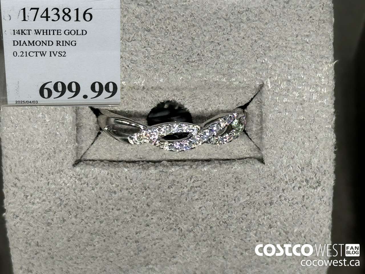 1743816 14KT WHITE GOLD DIAMOND RING 0.21CTW IVS2 $699.99