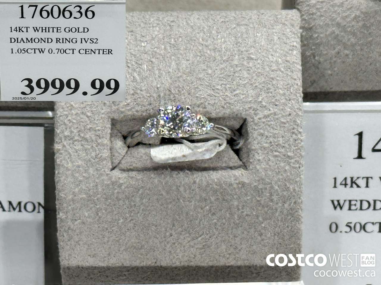 1760636 14KT WHITE GOLD DIAMOND RING IVS2 1.05CTW 0.70CT CENTER $3999.99