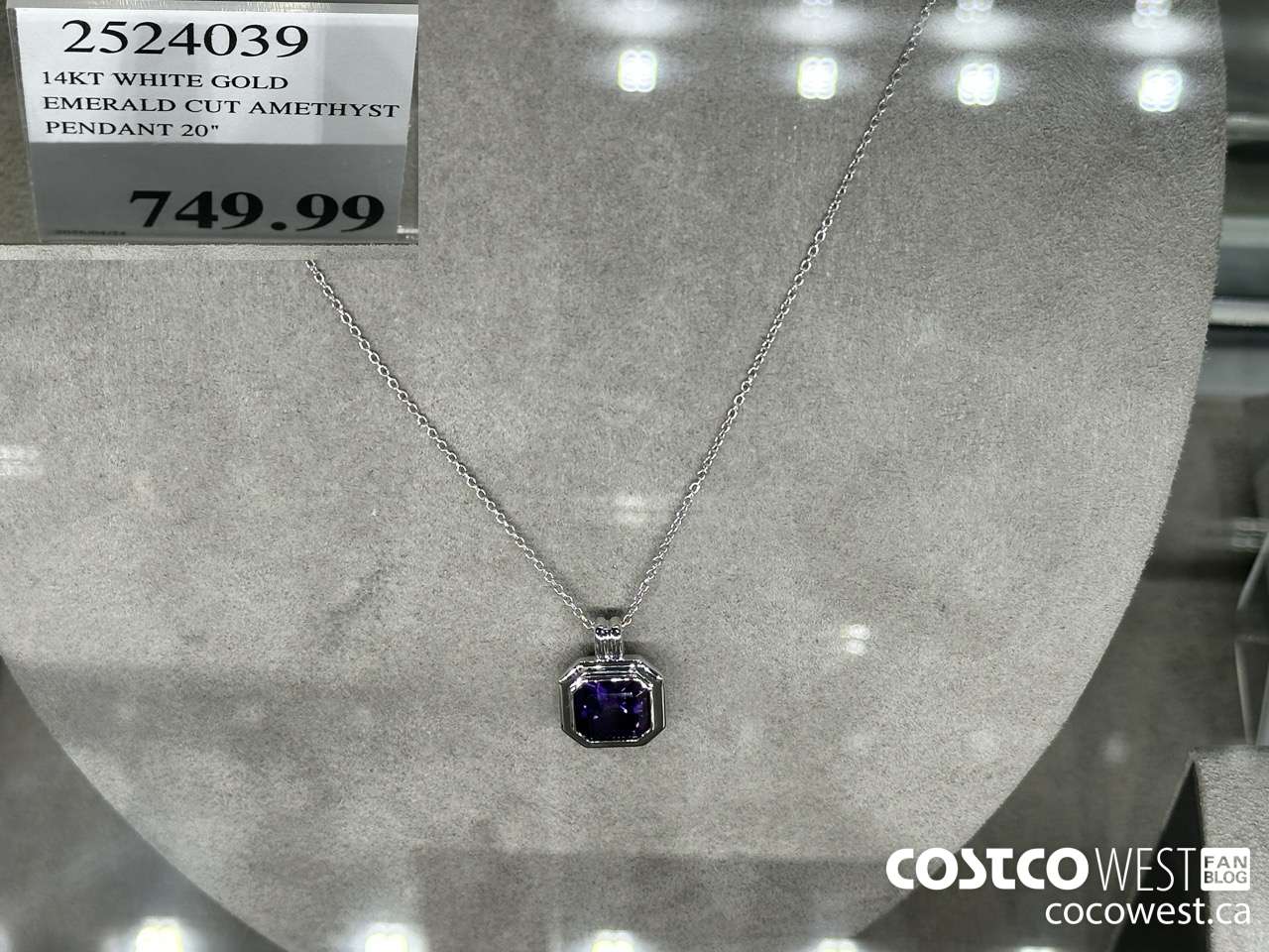 2524039 14KT WHITE GOLD EMERALD CUT AMETHYST PENDANT 20