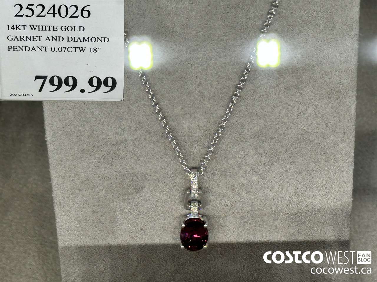 2524026 14KT WHITE GOLD GARNET AND DIAMOND PENDANT 0.07CTW 18