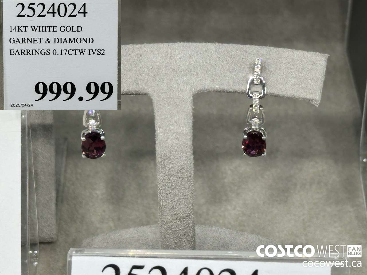 2524024 14KT WHITE GOLD GARNET & DIAMOND EARRINGS 0.17CTW IVS2 $999.99