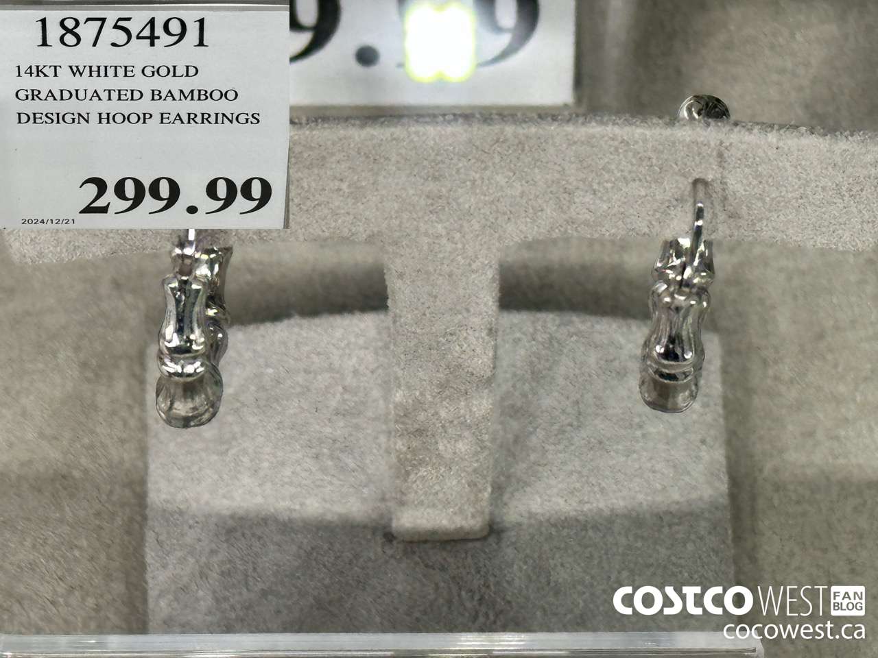 1875491 14KT WHITE GOLD GRADUATED BAMBOO DESIGN HOOP EARRINGS $299.99