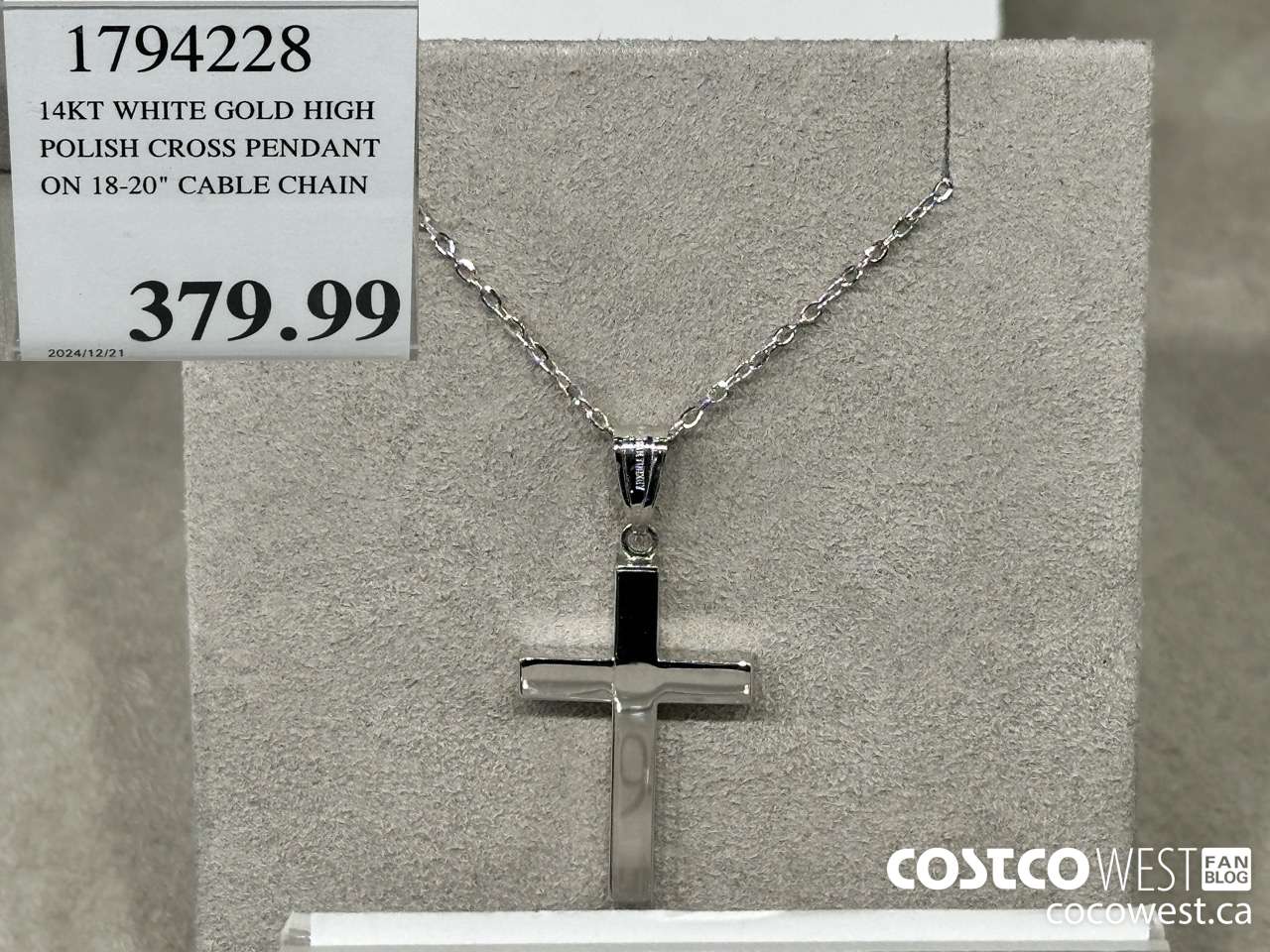 1794228 14KT WHITE GOLD HIGH POLISH CROSS PENDANT ON 18-20
