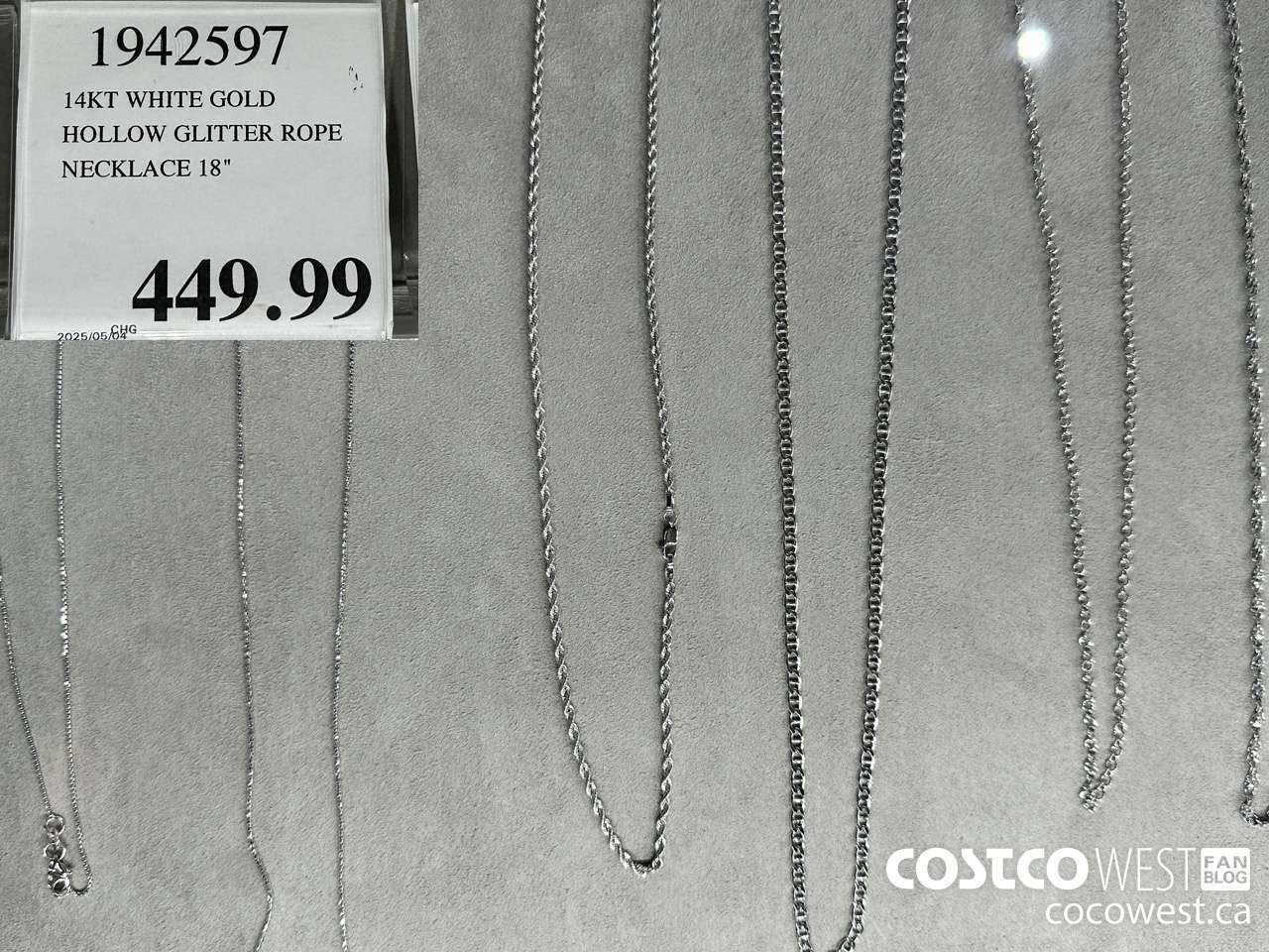 1942597 14KT WHITE GOLD HOLLOW GLITTER ROPE NECKLACE 18