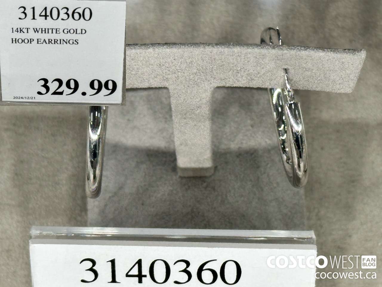 3140360 14KT WHITE GOLD HOOP EARRINGS $329.99