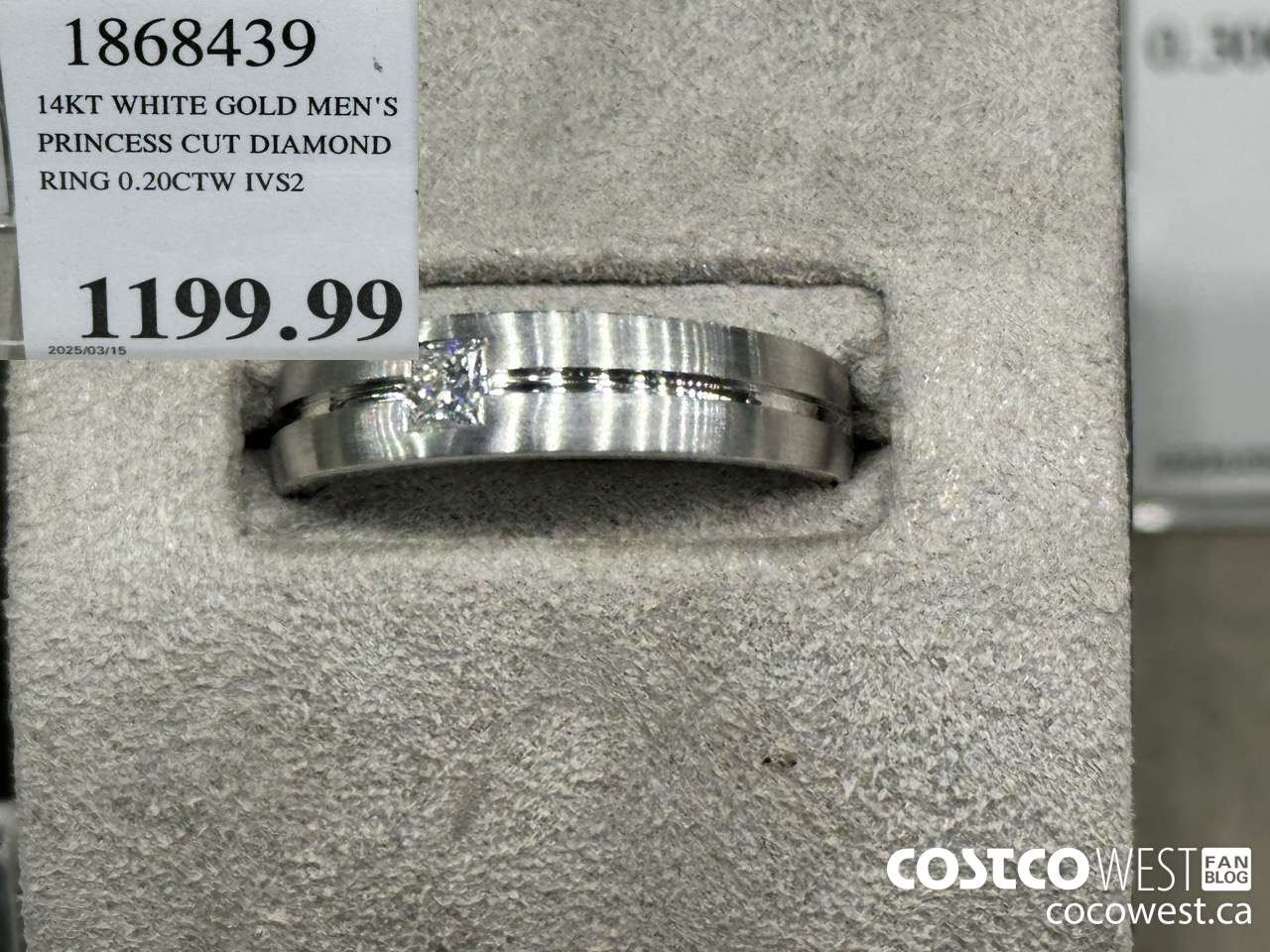 1868439 14KT WHITE GOLD MEN'S PRINCESS CUT DIAMOND RING 0.20CTW IVS2 $1199.99