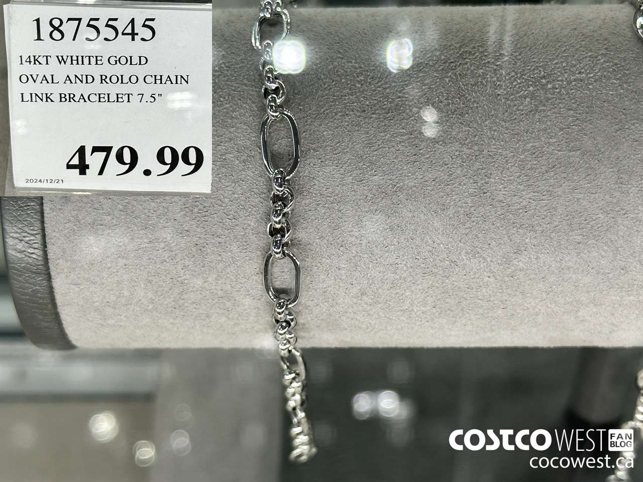 1875545 14KT WHITE GOLD OVAL AND ROLO CHAIN LINK BRACELET 7.5