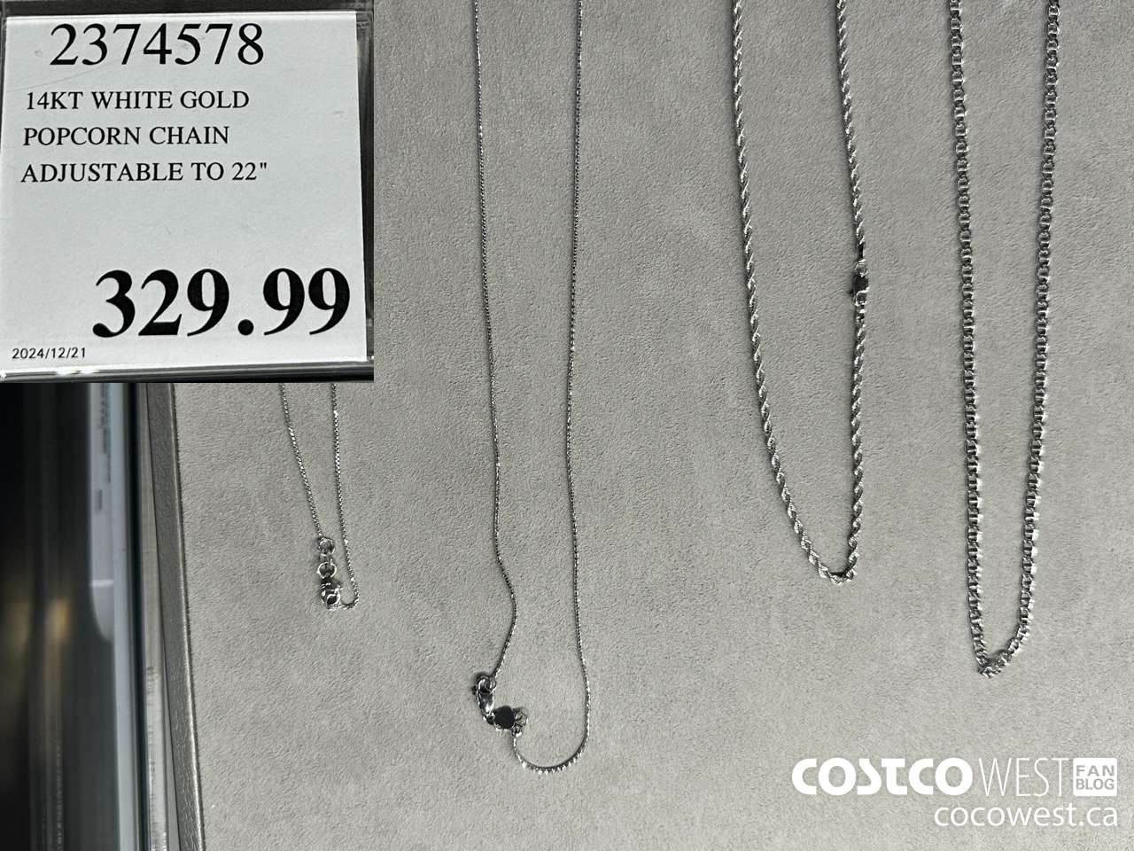 2374578 14KT WHITE GOLD POPCORN CHAIN ADJUSTABLE TO 22