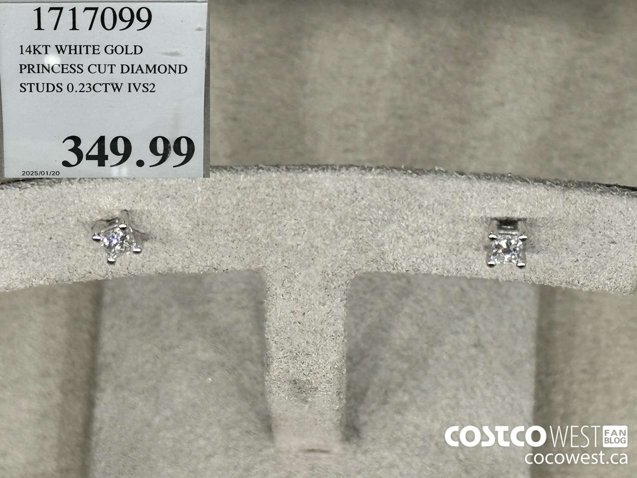 1717099 14KT WHITE GOLD PRINCESS CUT DIAMOND STUDS 0.23CTW IVS2 $349.99