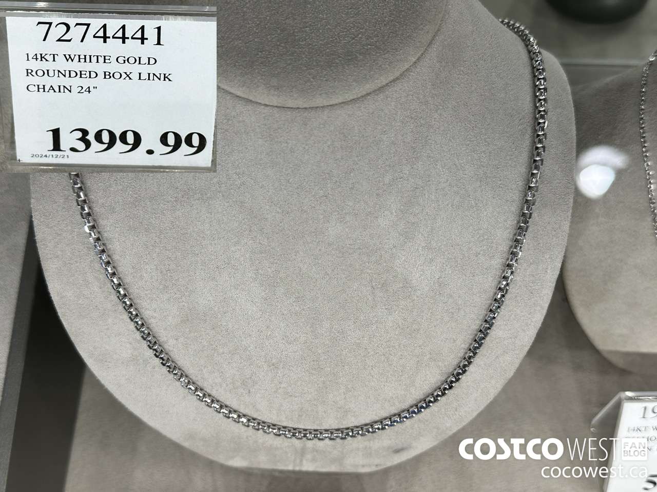 7274441 14KT WHITE GOLD ROUNDED BOX LINK CHAIN 24
