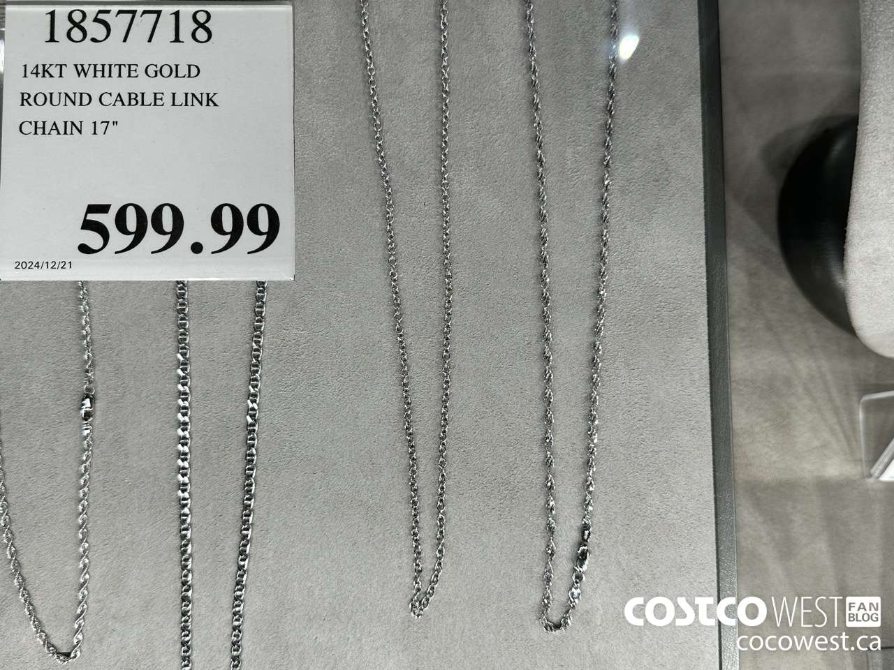 1857718 14KT WHITE GOLD ROUND CABLE LINK CHAIN 17