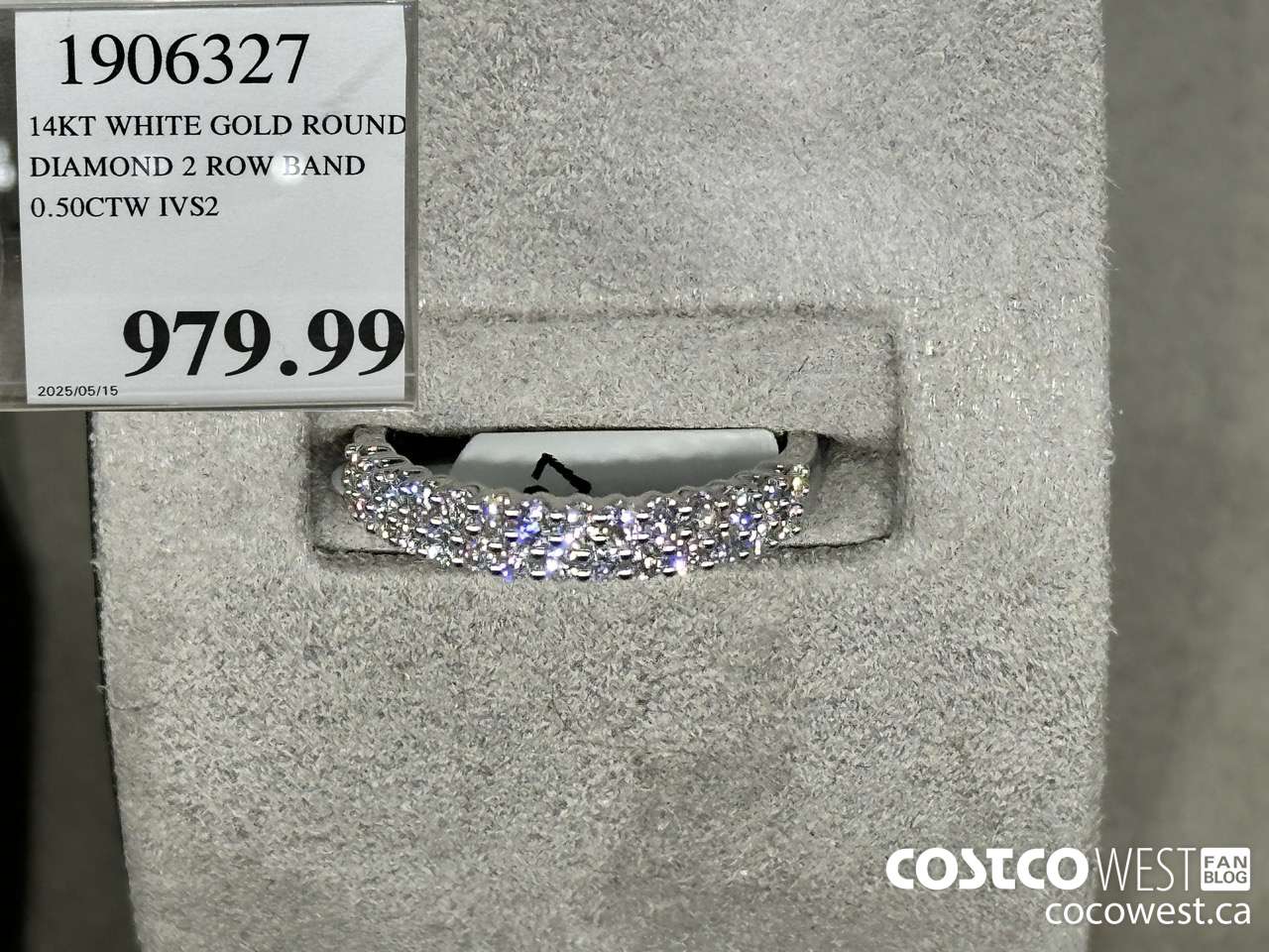 1906327 14KT WHITE GOLD ROUND DIAMOND 2 ROW BAND 0.50CTW IVS2 $979.99