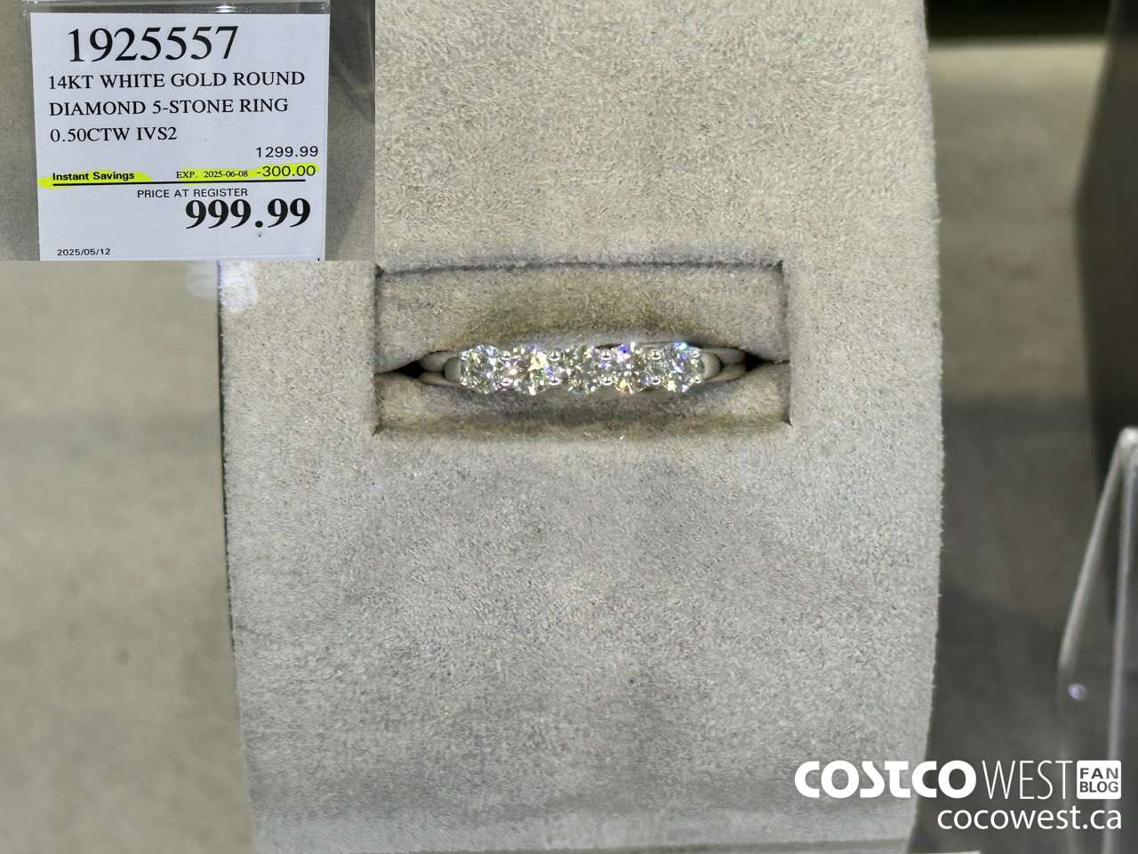 1925557 14KT WHITE GOLD ROUND DIAMOND 5-STONE RING 0.50CTW IVS2 ($300.00 INSTANT SAVINGS EXPIRES ON 2025-06-08) $999.99