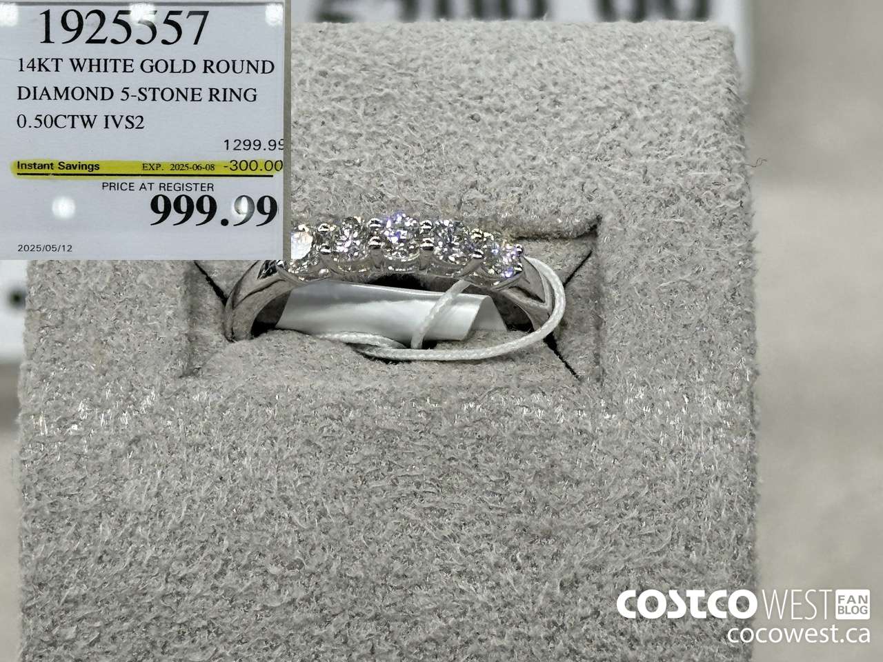 1925557 14KT WHITE GOLD ROUND DIAMOND 5-STONE RING 0.50CTW IVS2 ($300.00 INSTANT SAVINGS EXPIRES ON 2025-06-08) $999.99