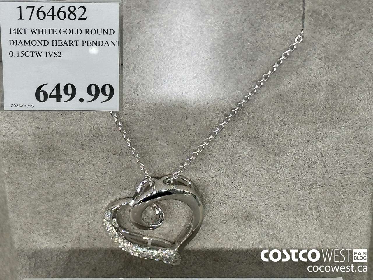 1764682 14KT WHITE GOLD ROUND DIAMOND HEART PENDANT 0.15CTW IVS2 $649.99